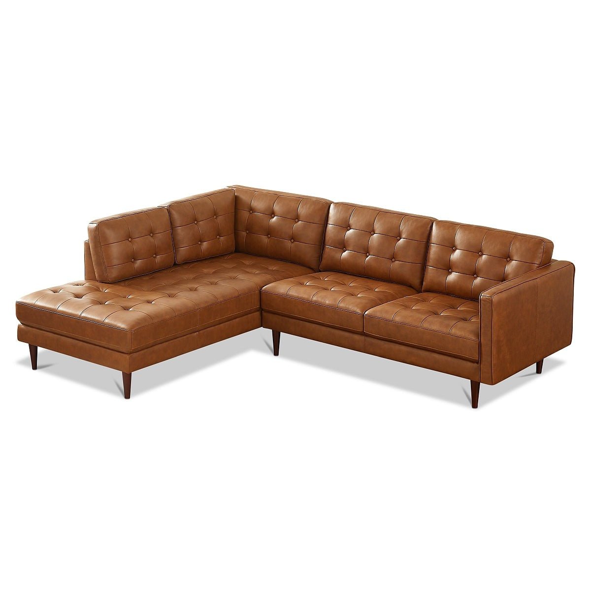 Lugano L-Shaped Genuine Leather Left-Facing Sectional Sofa Cognac