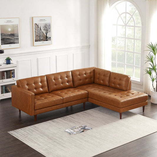 Lugano L-Shaped Genuine Leather Right-Facing Sectional Sofa Cognac