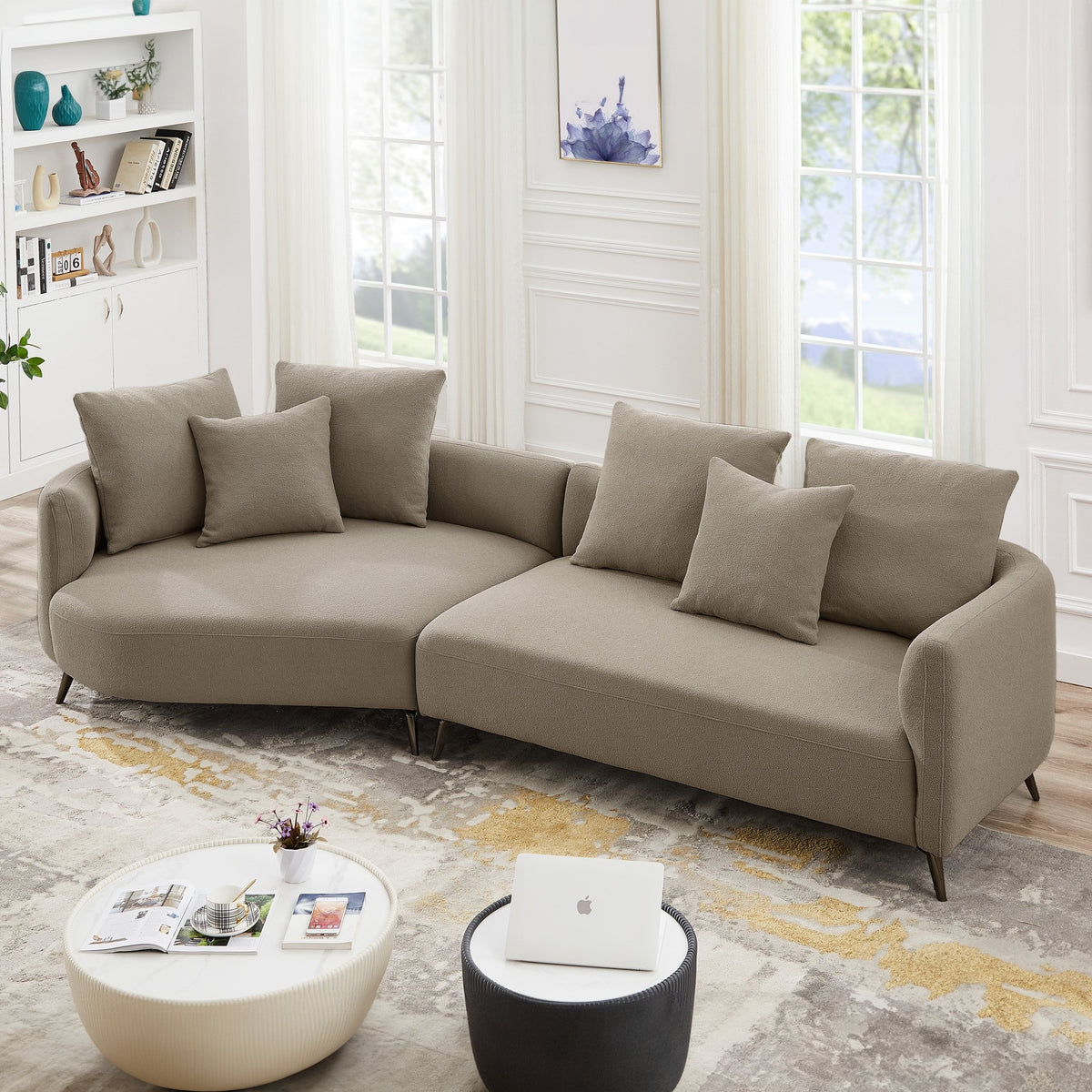 Lusia Boucle Sectional Sofa Mocha Left