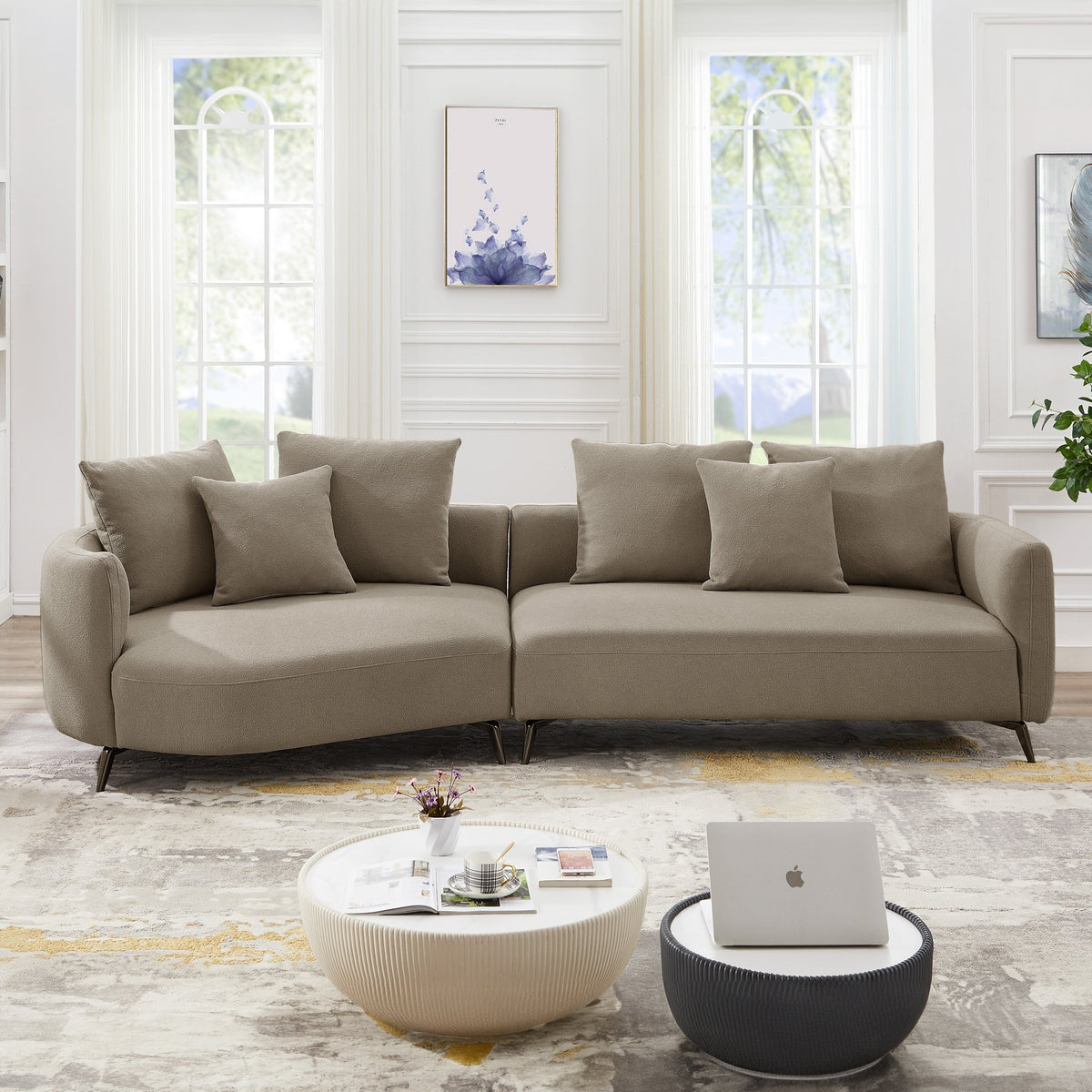 Lusia Boucle Sectional Sofa Mocha Left