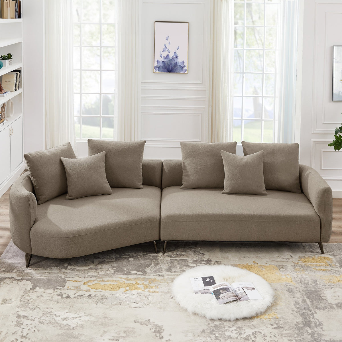 Lusia Boucle Sectional Sofa Mocha Left