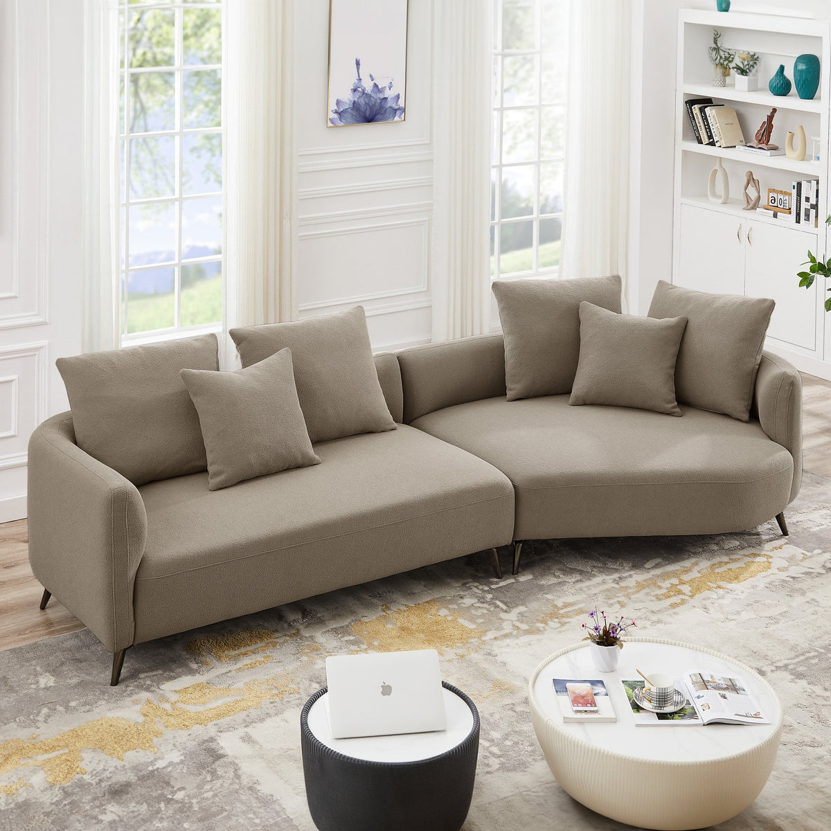 Lusia Boucle Sectional Sofa Mocha Right