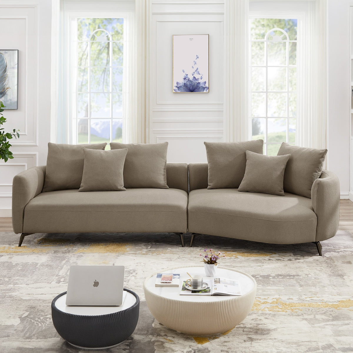 Lusia Boucle Sectional Sofa Mocha Right