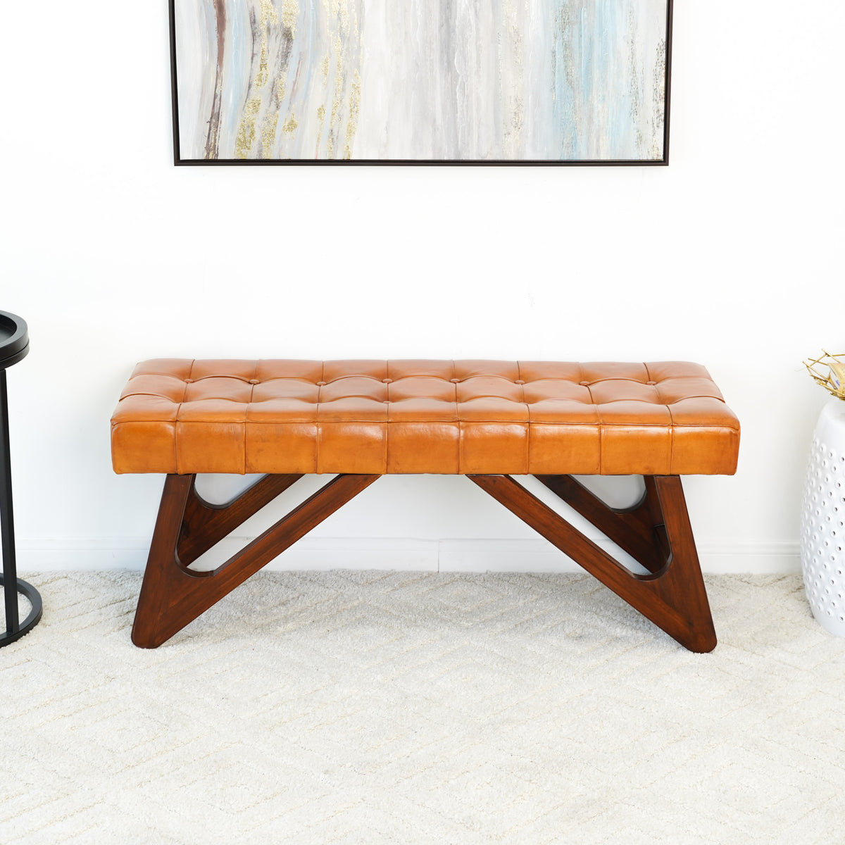 Melrose Tan Leather Bench