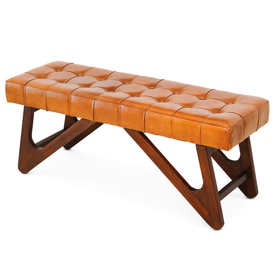 Melrose Tan Leather Bench