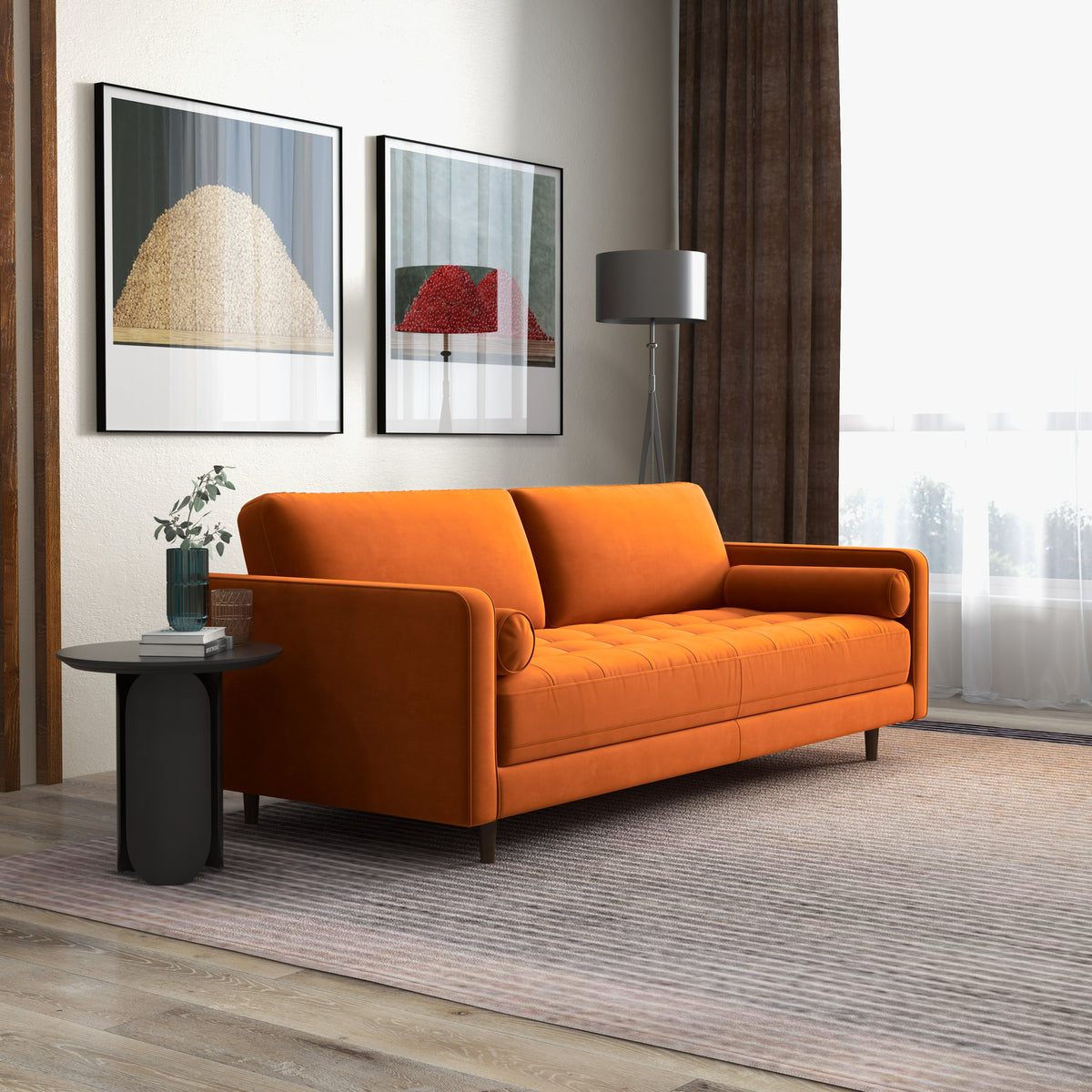 Daphne Modern Sofa (Burnt Orange - Velvet)