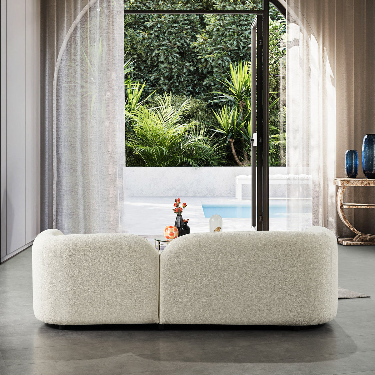 Bodrum Curved Sofa (Ivory Boucle)