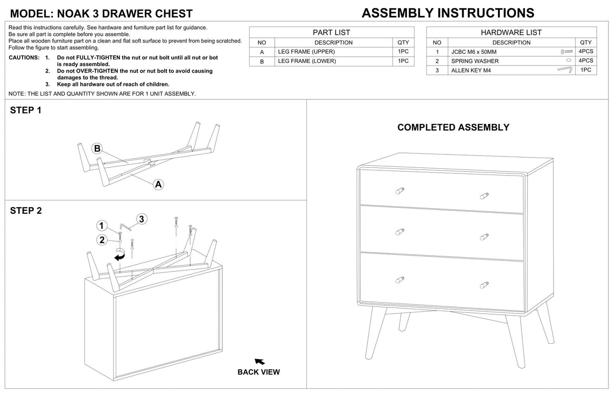 Noak Mid Century Modern Dresser (3 Drawer)