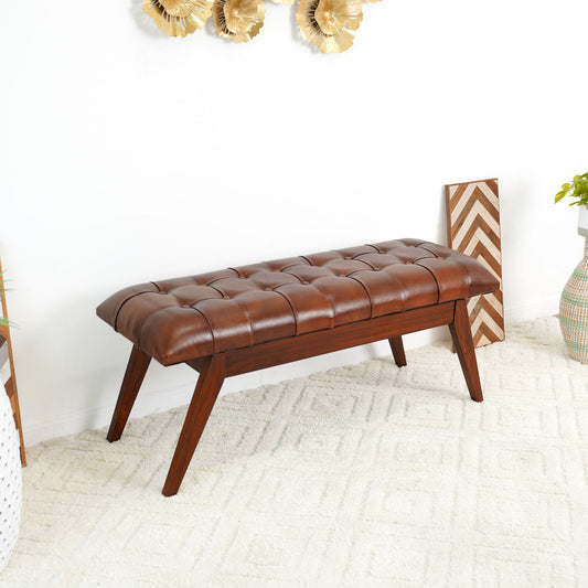 Niles Cognac Leather Bench