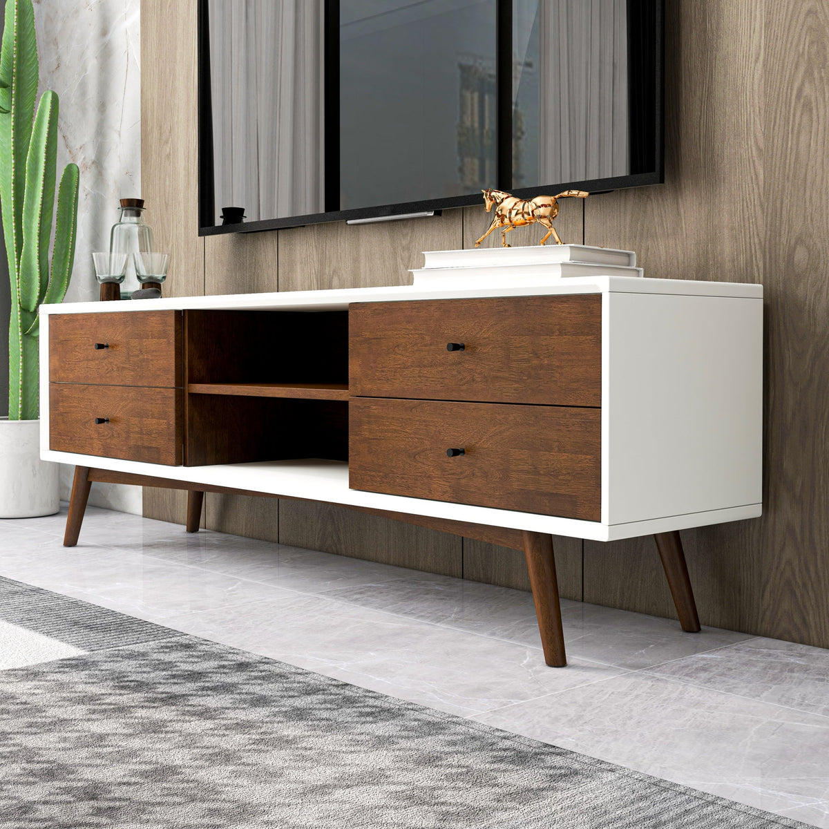 Noak Mid Century Modern Style White Tv Stand