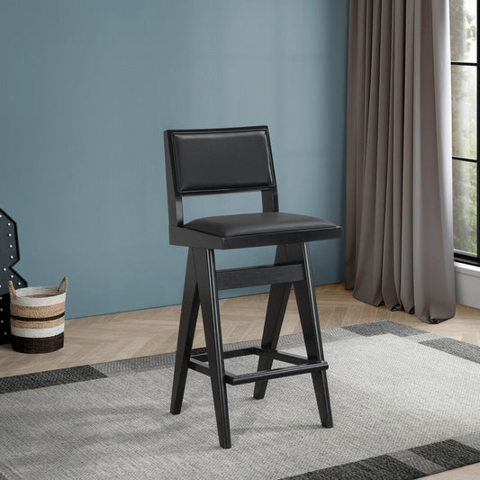 Kora Black Leather Bar Stool