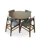 Palmer (Walnut) Round Dining Set With 4 Collins (Grey) Dining Chairs