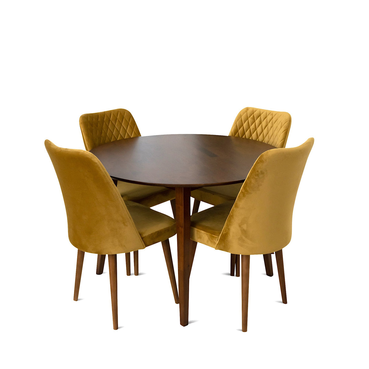 Palmer Dining Set With 4 Evette Gold Dining Chairs (Walnut)