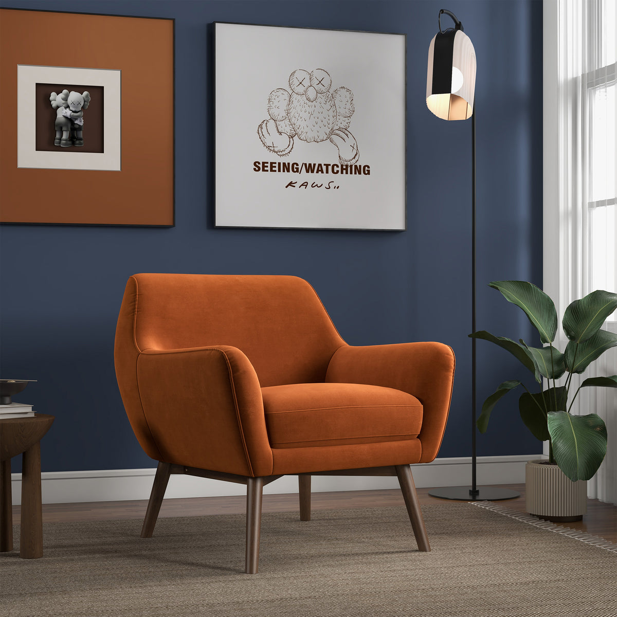 Penny Lounge Chair (Orange Velvet)