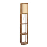 Pinnacle Shelf Floor Lamp For Bedroom/Living Room, Natural Wood with Long Shade