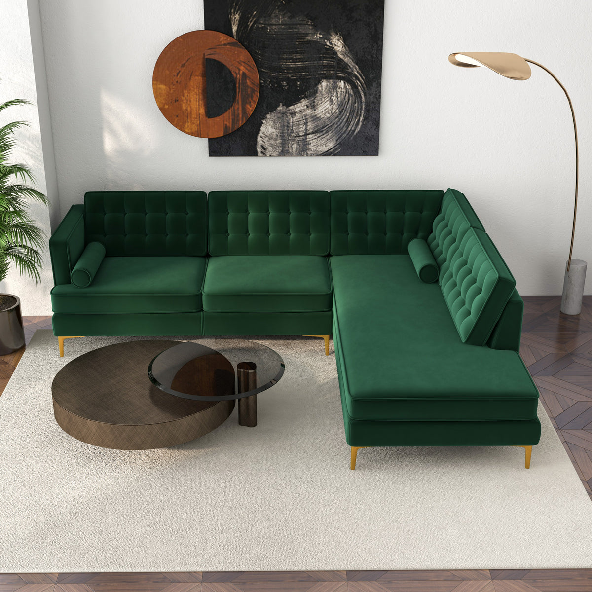 Caleb Sectional Sofa Green Velvet Right Chaise