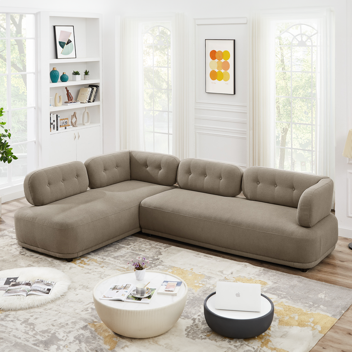 Richmond Left Facing Chaise Sectional Sofa (Mocha Boucle)