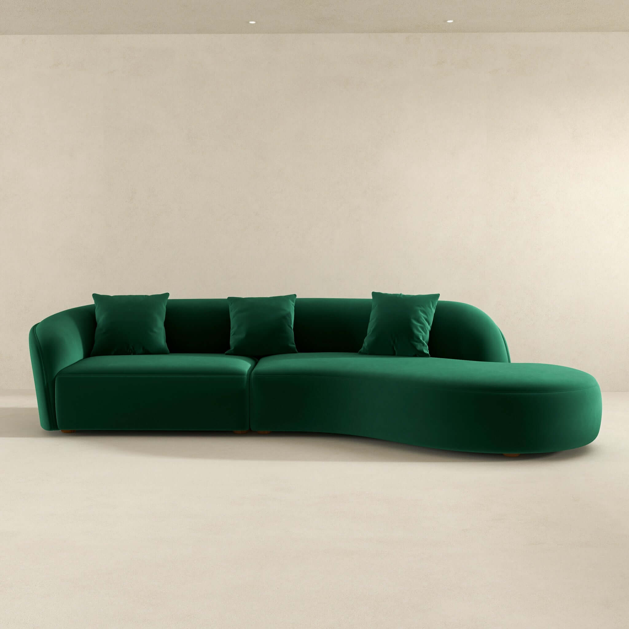 Elijah Dark Green Japandi Style Curvy Sectional Sofa 126"