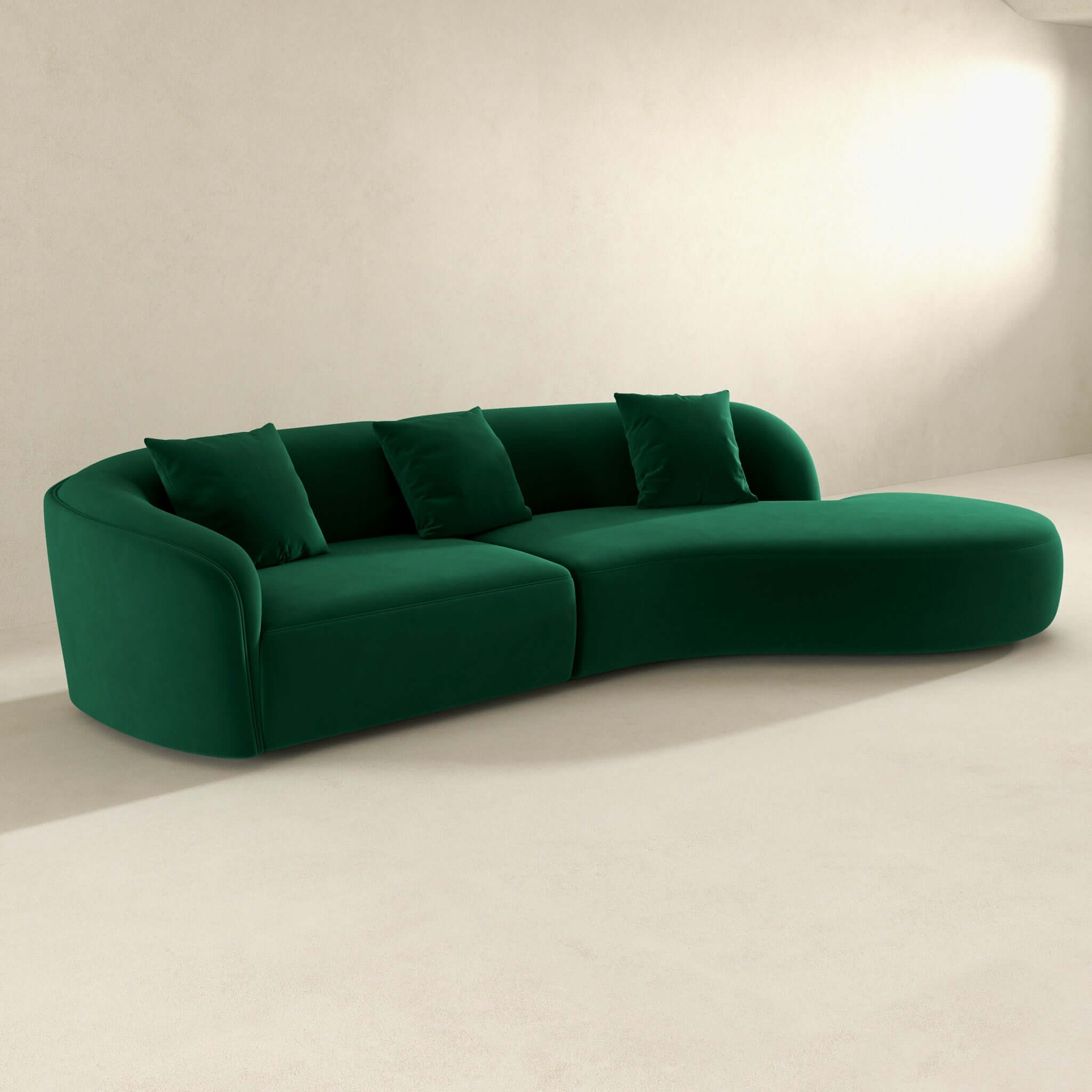 Elijah Dark Green Japandi Style Curvy Sectional Sofa 126"