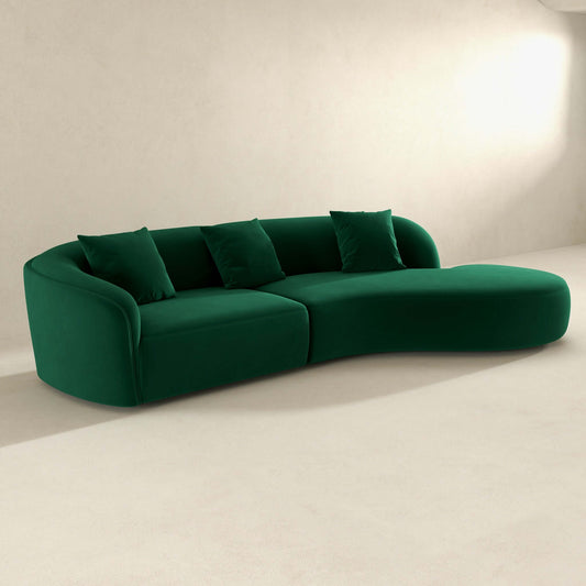 Elijah Dark Green Japandi Style Curvy Sectional Sofa 126"
