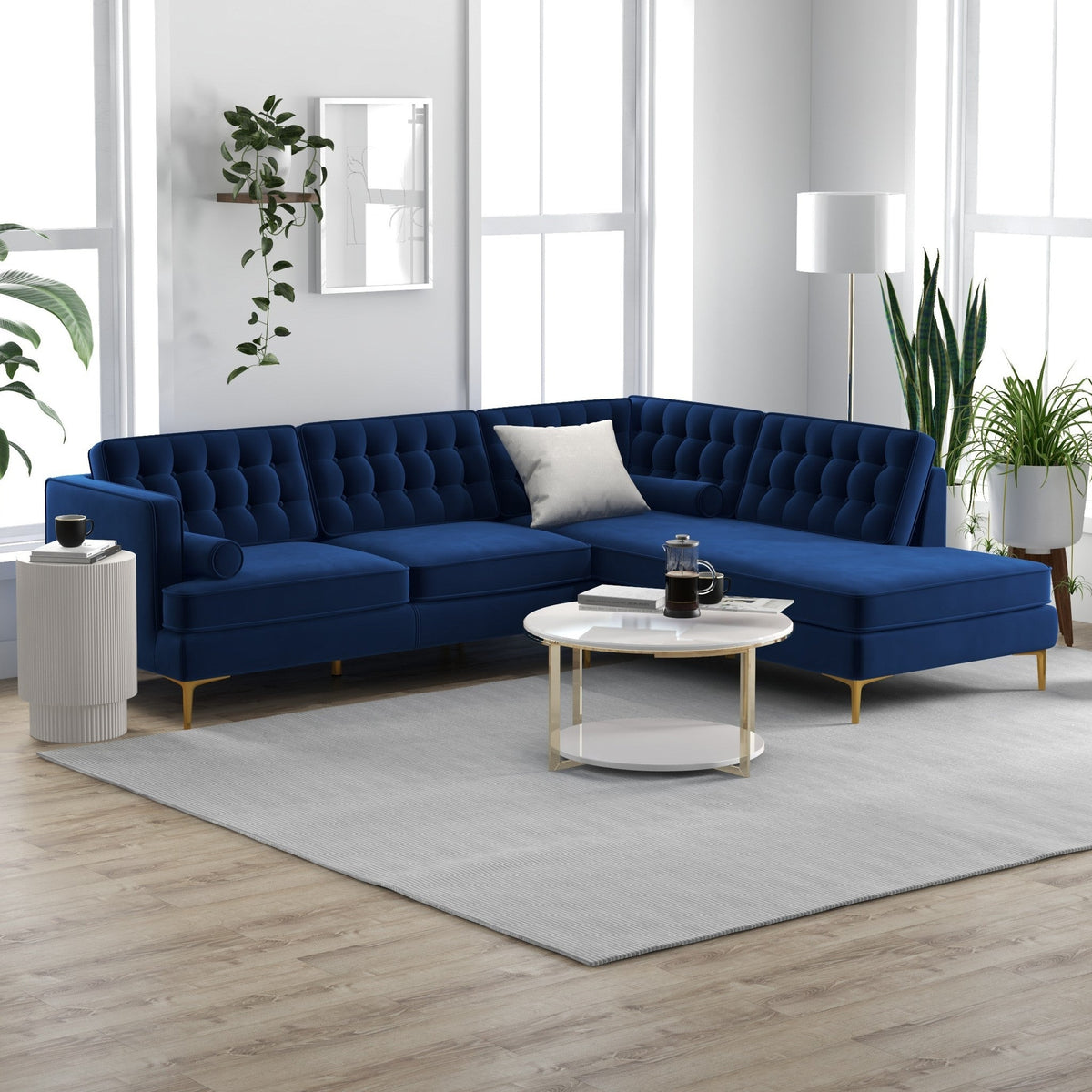 Caleb Sectional Sofa (Blue Velvet) Right Chaise