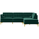 Caleb Sectional Sofa Green Velvet Right Chaise