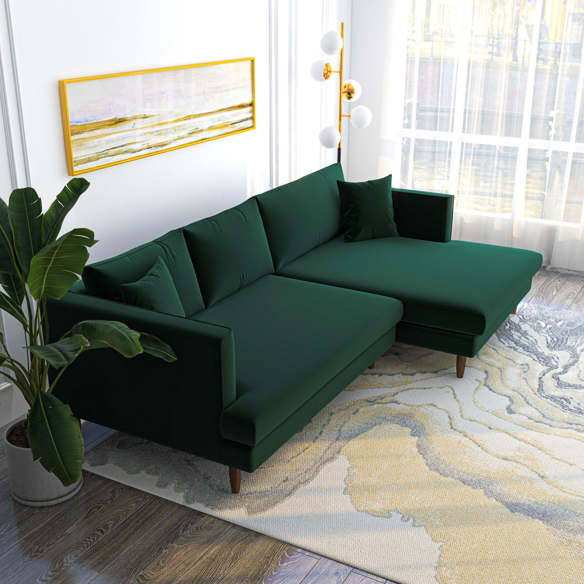 Delano Sectional Sofa (Green Velvet - Right Facing Chaise)