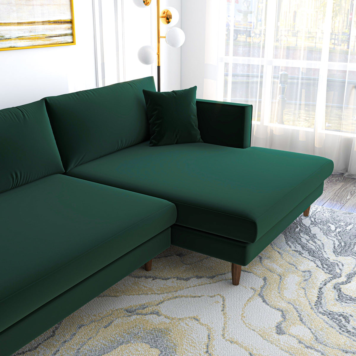 Delano Sectional Sofa (Green Velvet - Right Facing Chaise)