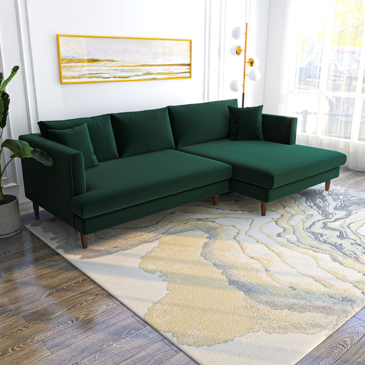 Delano Sectional Sofa (Green Velvet - Right Facing Chaise)