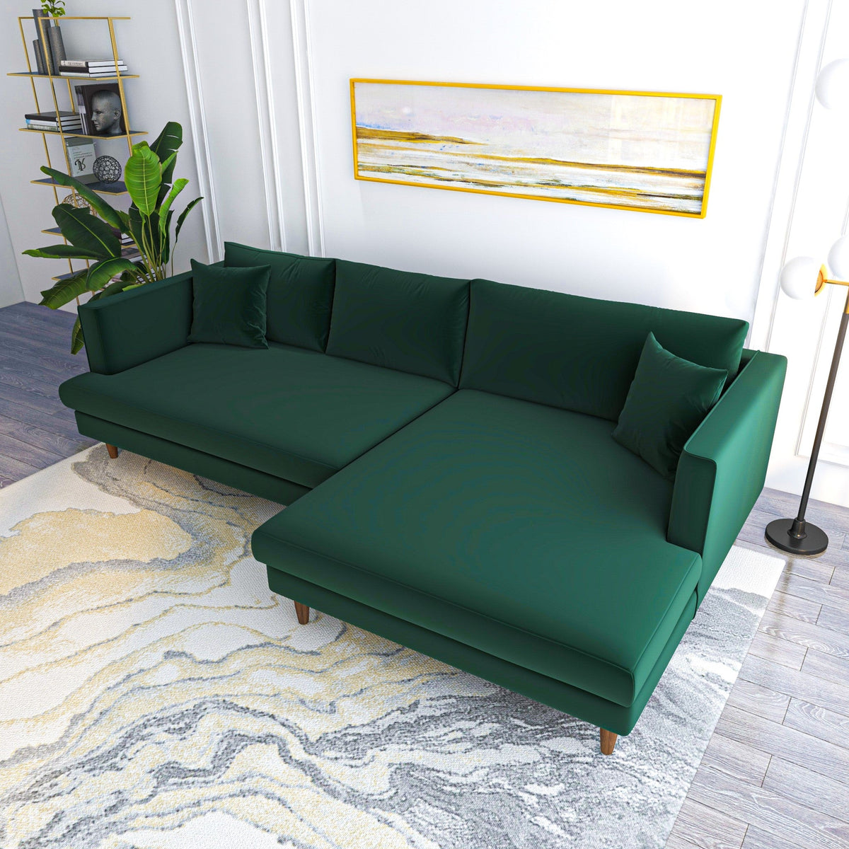 Delano Sectional Sofa (Green Velvet - Right Facing Chaise)