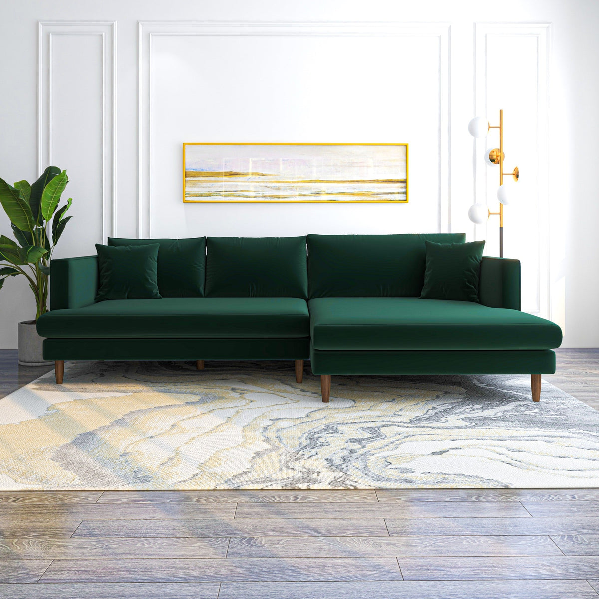 Delano Sectional Sofa (Green Velvet - Right Facing Chaise)