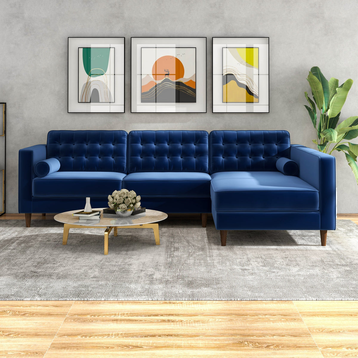 Olson Sectional Sofa (Midnight Blue) Right Chaise