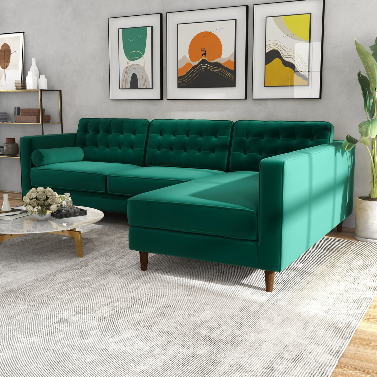 Olson Sectional Sofa (Green) Right Chaise