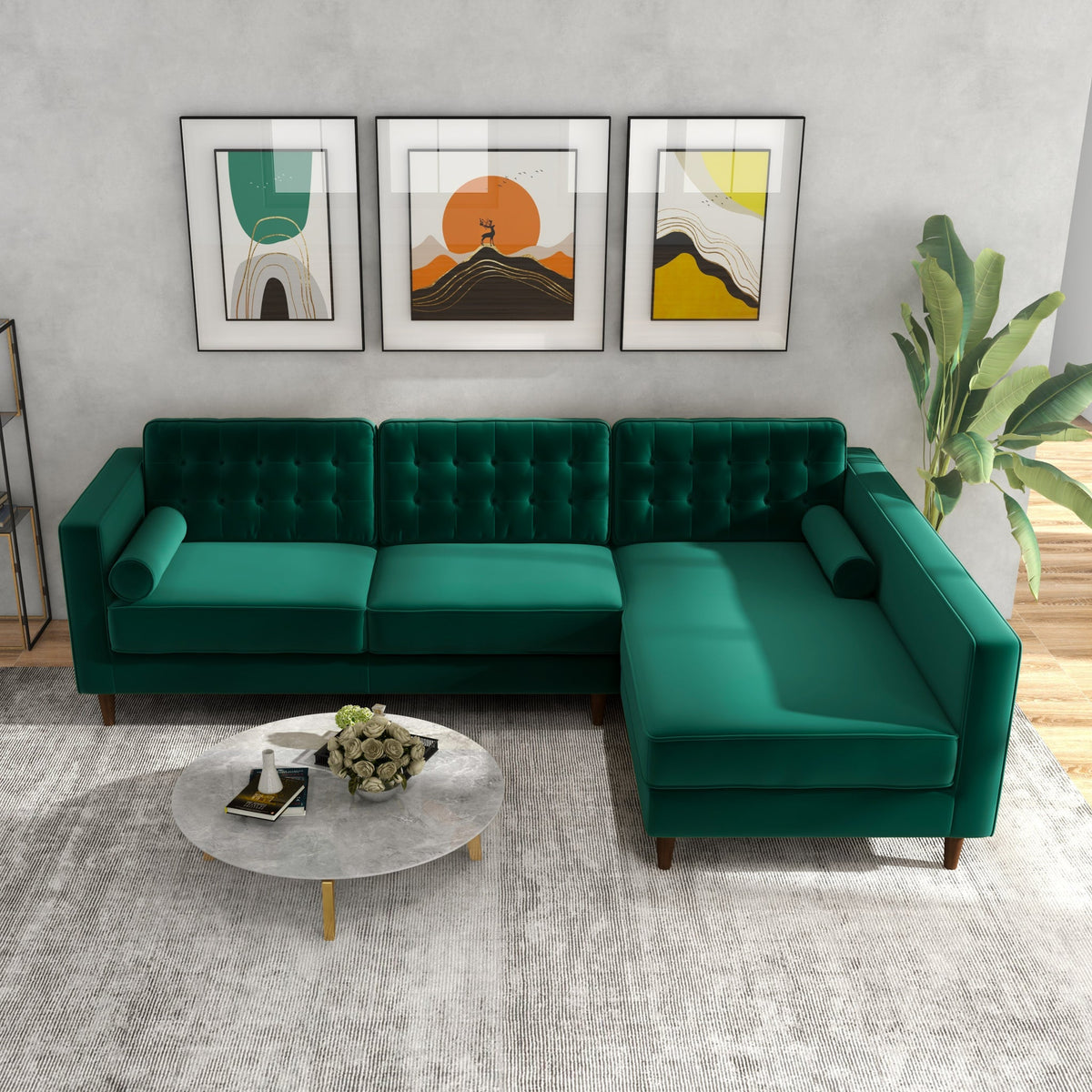 Olson Sectional Sofa (Green) Right Chaise