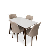 Alpine (Small-White Top) Dining Set With 4 Evette Beige Dining Chairs