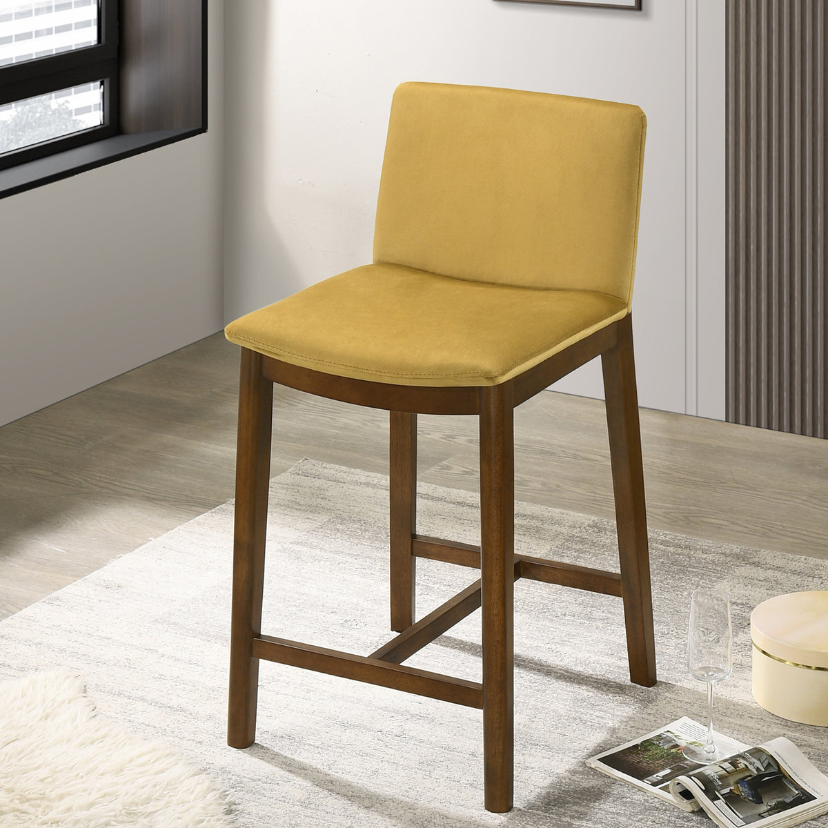 Sheldon Dark Yellow Velvet Counter Chair