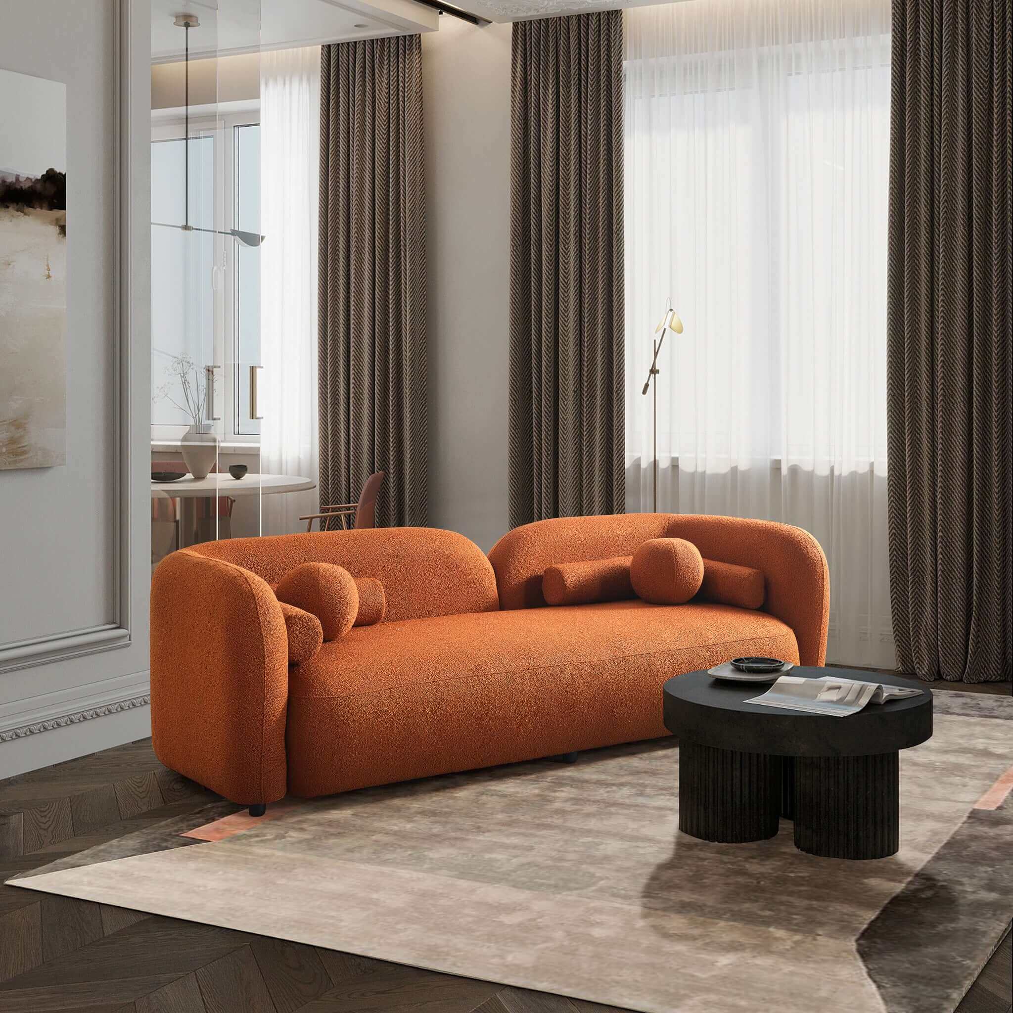 Donna Japandi Style Burnt Orange Boucle Sofa