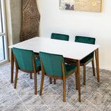 Selena (White) Dining Set With 4 Virginia (Green Velvet) Dining Chairs