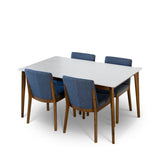 Dining Set, Selena White Table With 4 Virginia Blue Chairs