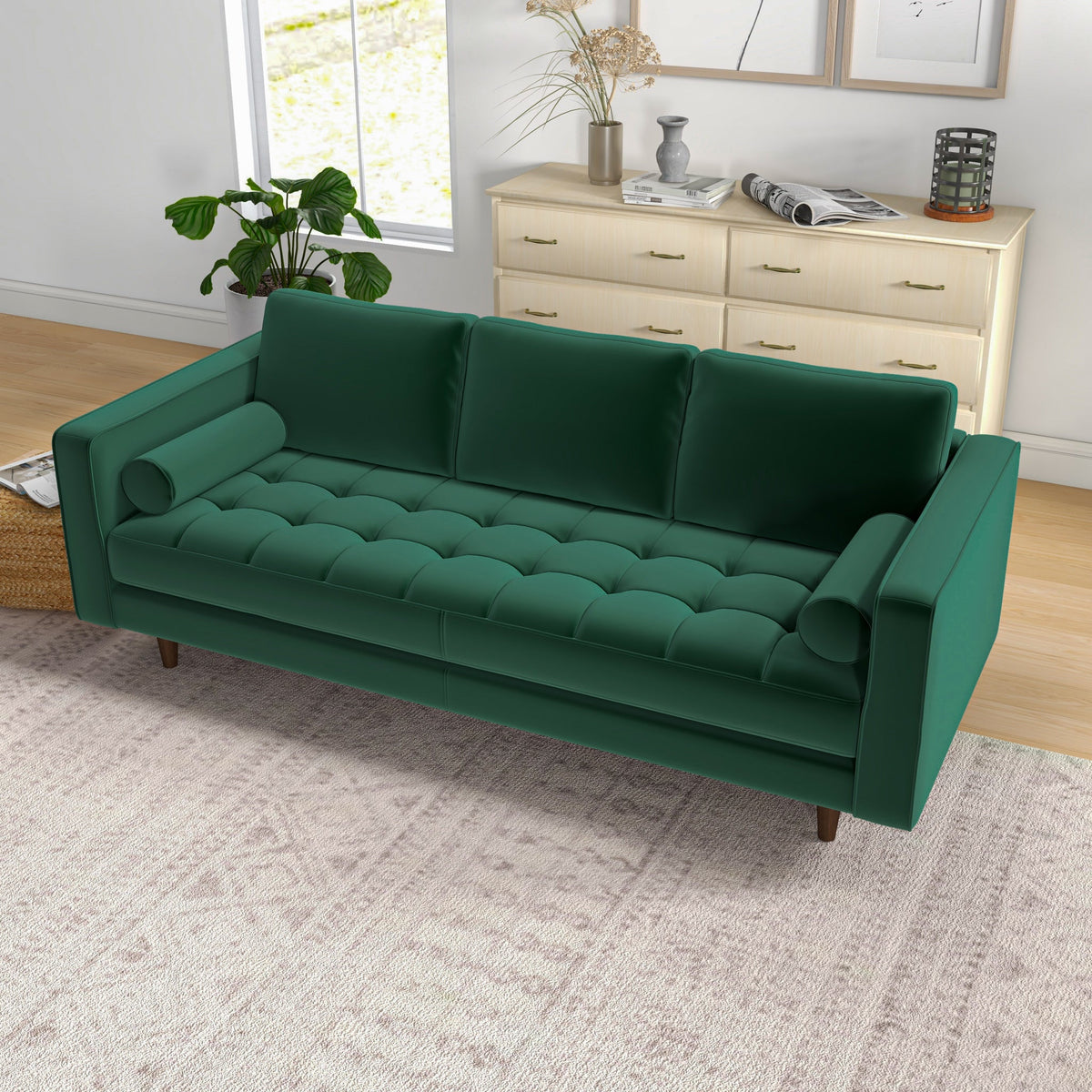 Tessa Dark Green Velvet Sofa 84"