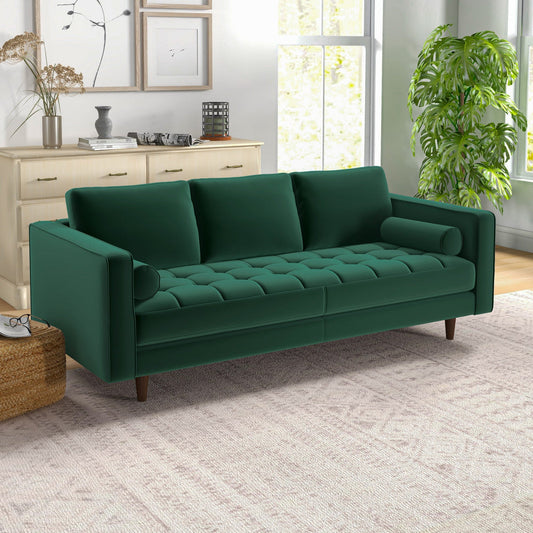 Tessa Dark Green Velvet Sofa 84"