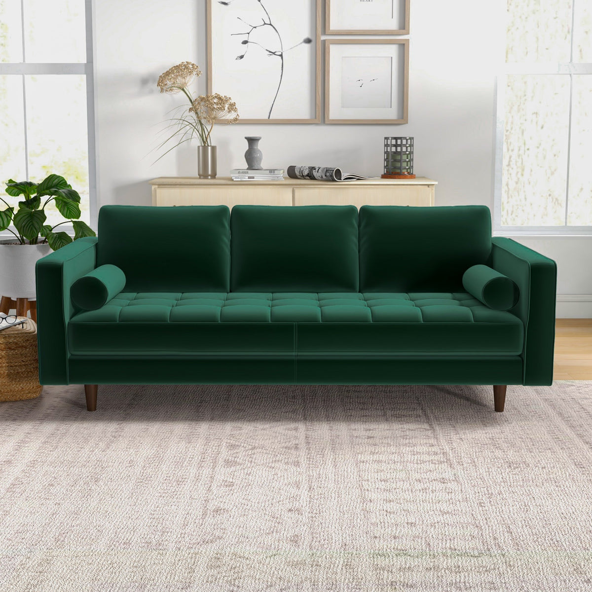 Tessa Dark Green Velvet Sofa 84"