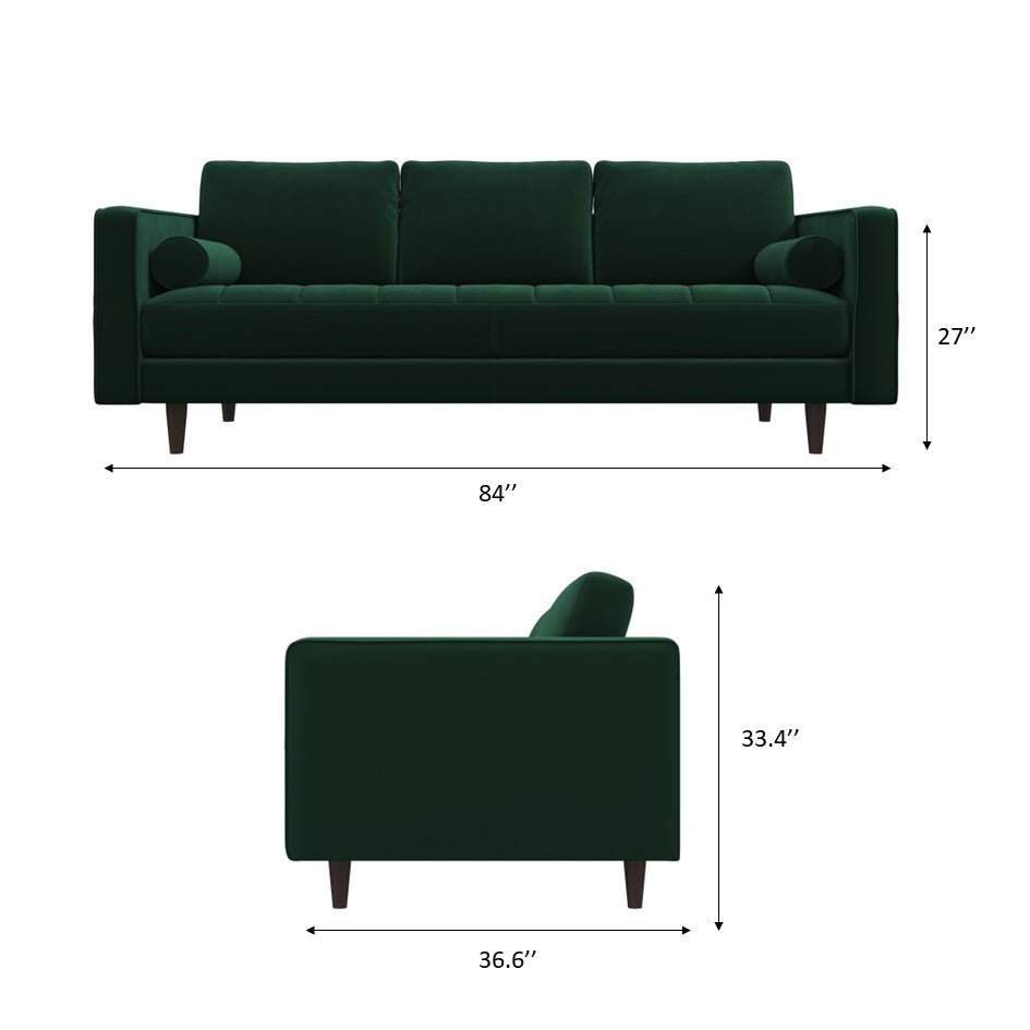 Tessa Dark Green Velvet Sofa 84"