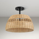 Twinkle Double Lights Semi Flush With Rattan Shade Black Metal Finish for Farmhouse Style