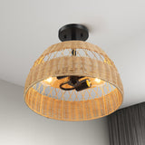 Twinkle Double Lights Semi Flush With Rattan Shade Black Metal Finish for Farmhouse Style