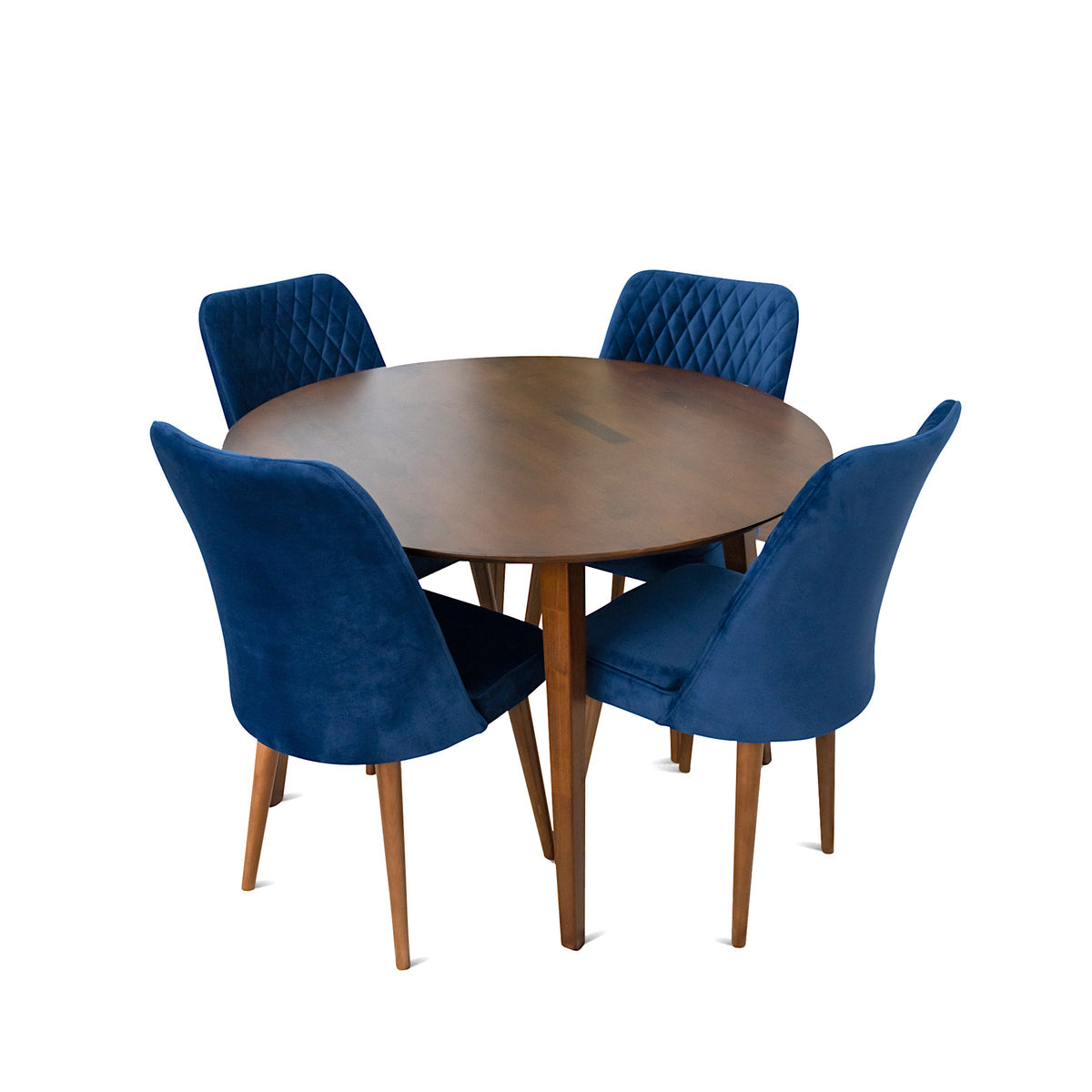 Palmer Dining Set With 4 Evette Blue Dining Chairs (Walnut)