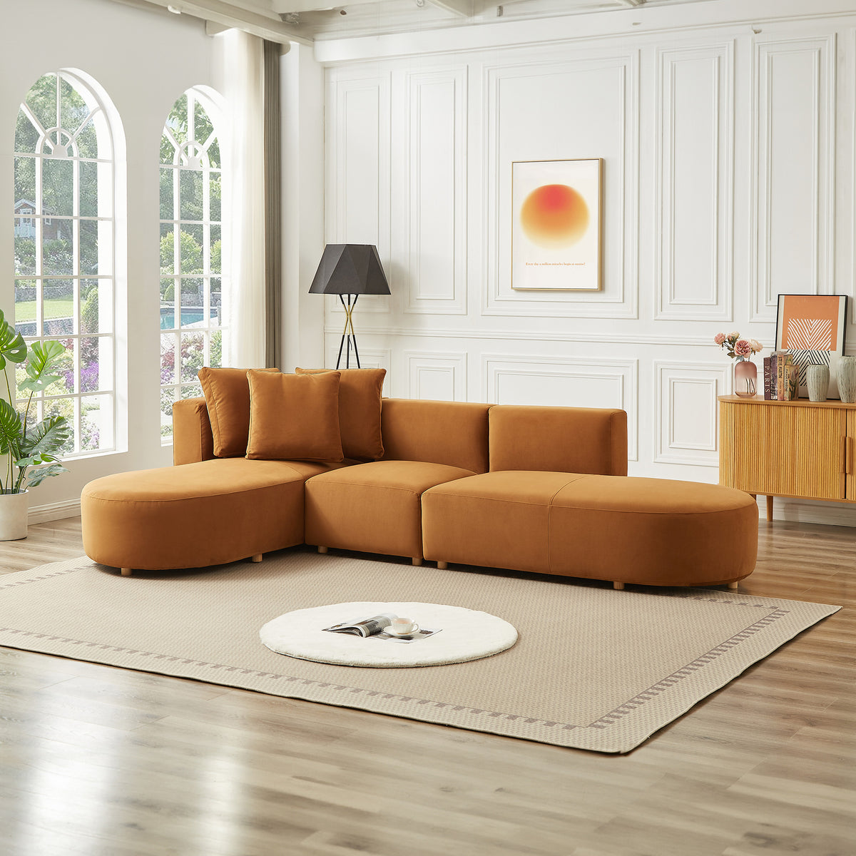 Ulsan Sectional Left Facing Chaise (Cognac Velvet)