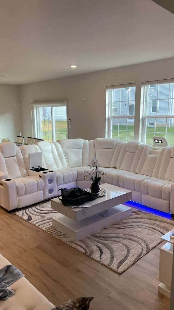 White power recliner with Bluetooth and LED and LED