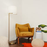 Zenith Offset Brass Base Floor Lamp with Drum-shaped Linen Shade