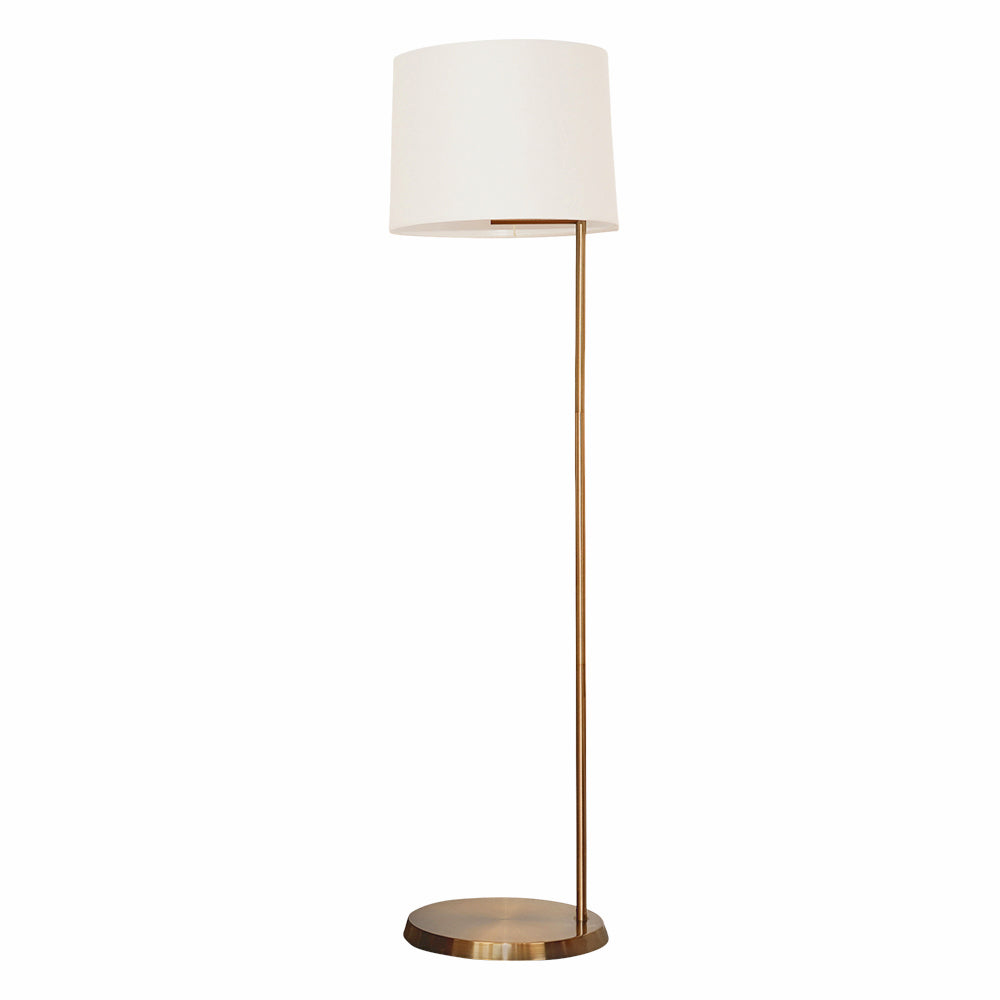 Zenith Offset Brass Base Floor Lamp with Drum-shaped Linen Shade